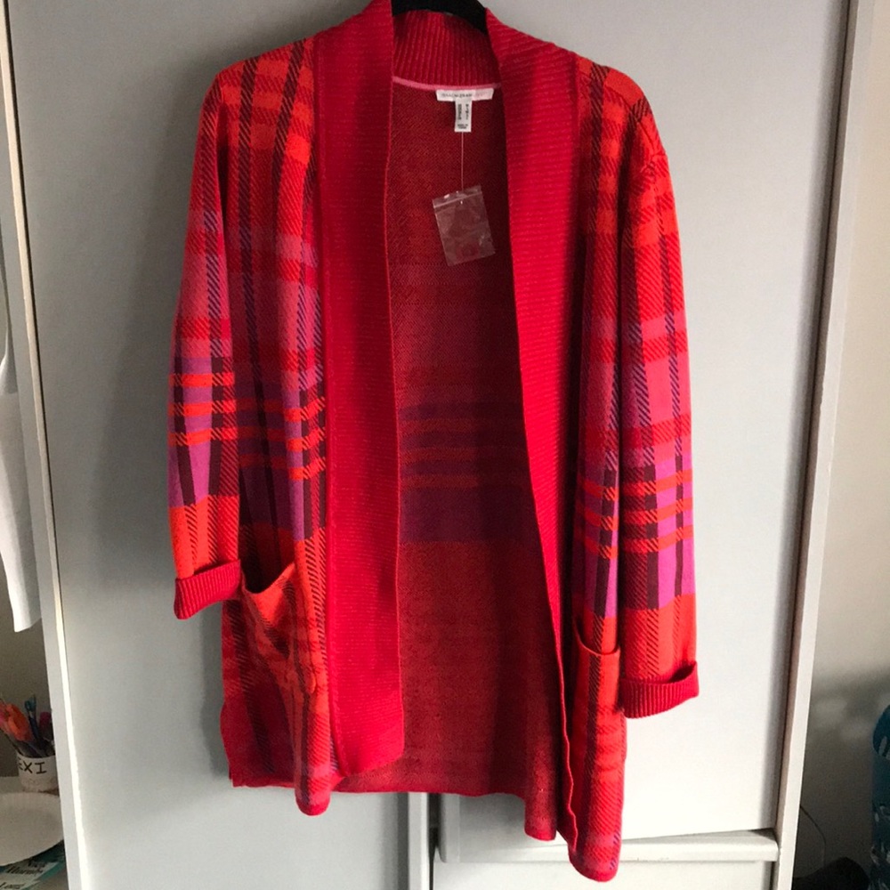 Red cardigan with pockets